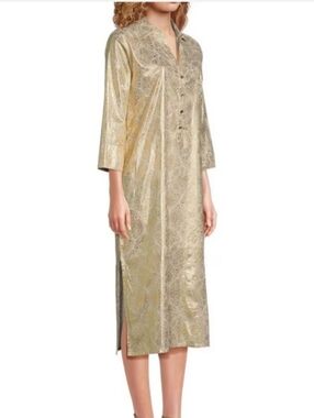 Nwt Jude Connally Kallan Cotton Voile Gold Foil Medallion Dress Shirt